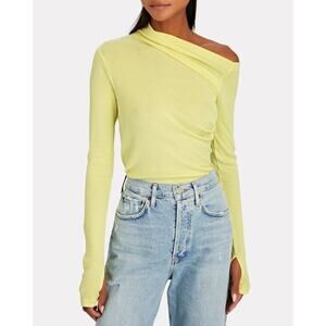 Helmut Lang, Draped One Shoulder Ribbed Knit Top, Charlock Yellow, Size Small